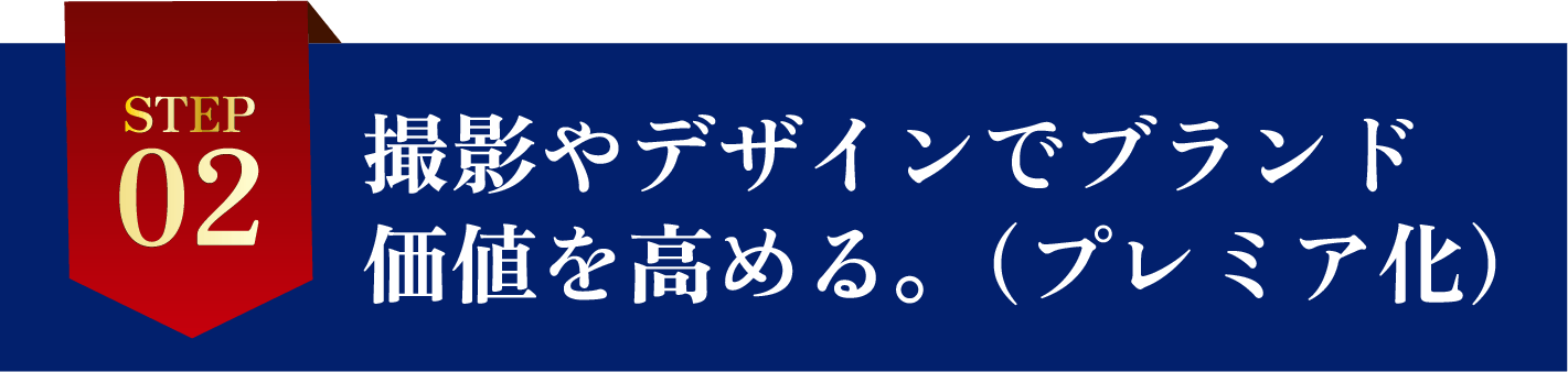 STEP2撮影やデザインでブランド価値を高める。（プレミア化）